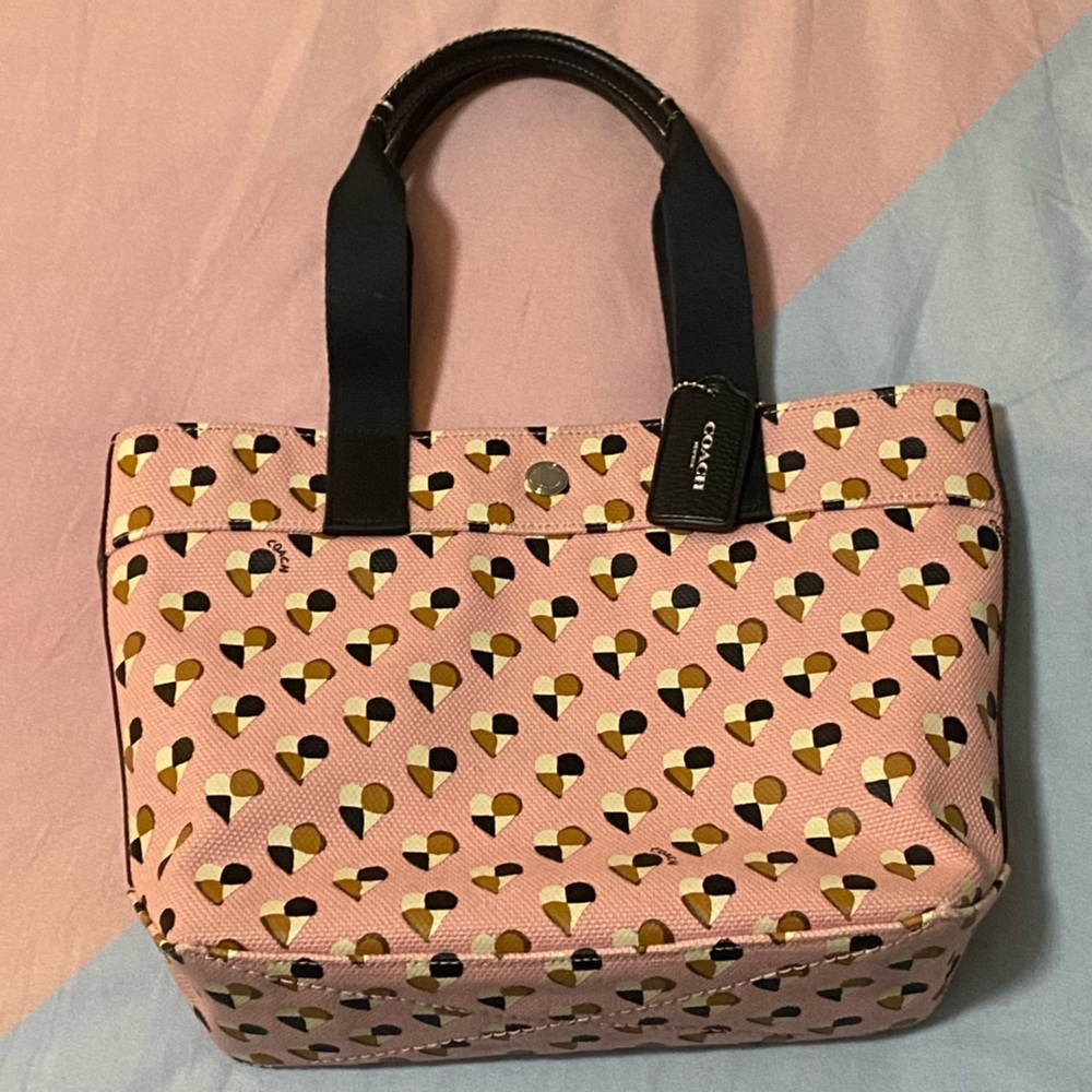 Coach Checkered Heart Canvas Tote in Pink